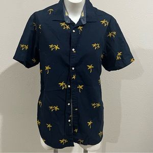 Denim and flower mens short sleeve button up shirt